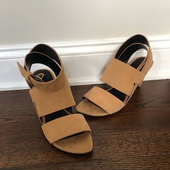 Alexander Wang Women's 37 (6.5) Katya Chunky-Heel Nubuck Suede Camel Sandal/Heel - Picture 2 of 14